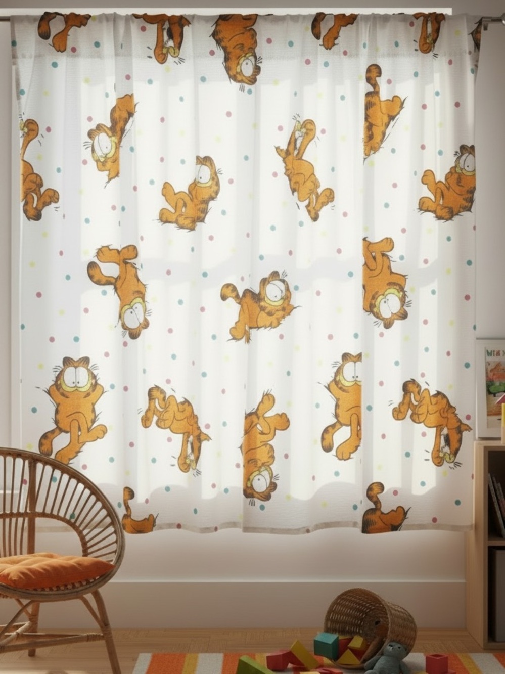 Upcycled Vintage Garfield Single Pocket Rod Curtain